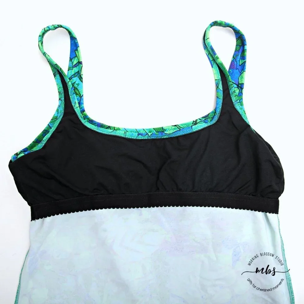 NWT Gottex Green and Blue Floral Tankini Top with Black Brief 12 swimwear - Picture 12 of 14
